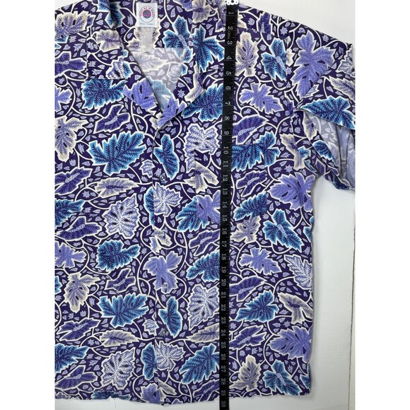 Vintage Meet Me in Maui Hawaiian Camp Shirt Mens Large Purple Blue Leaf Aloha - Picture 7 of 7